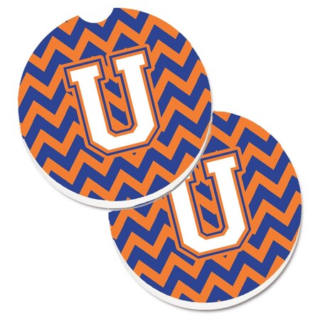 Carolines Treasures Letter U Chevron Blue and Orange No.3 Set of 2 Cup Holder Car Coaster CJ1060-UCARC